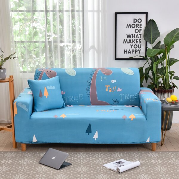 

Cartoon Graphic Sofa Cover Without Cushion, Blue