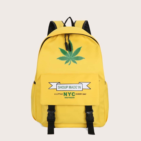 

Release Buckle Decor Letter Graphic Backpack, Yellow