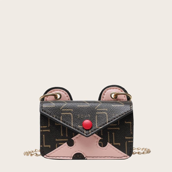 

Girls Cartoon Design Flap Crossbody Bag, Coffee brown