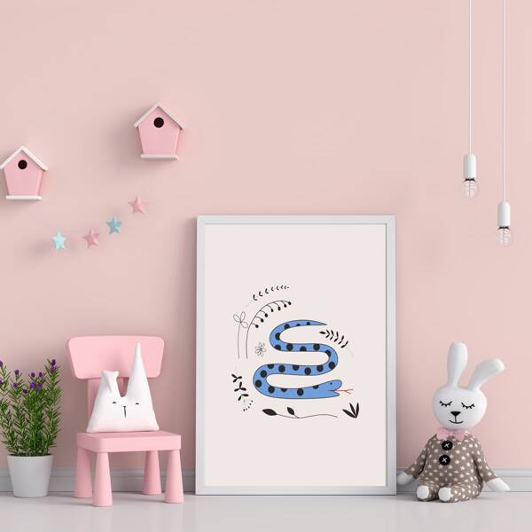 

Cartoon Snake Print Wall Painting Without Frame, Multicolor