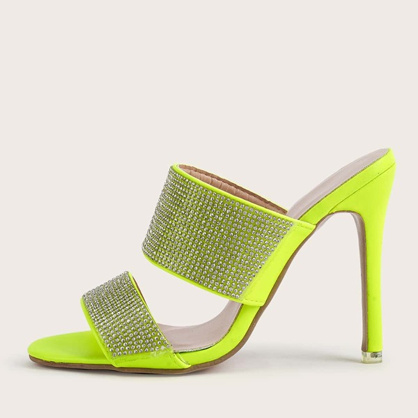 

Neon Lime Rhinestone Decor Stiletto Heeled Mules, Green