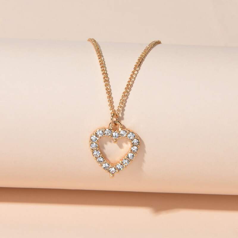 

Rhinestone Heart Charm Necklace, Gold