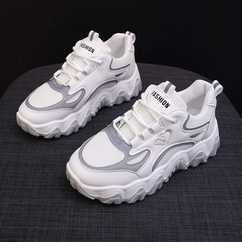 

Heart Lace-up Chunky Sneakers, White