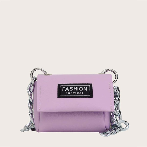 

Girls Letter Patch Chain Crossbody Bag, Purple