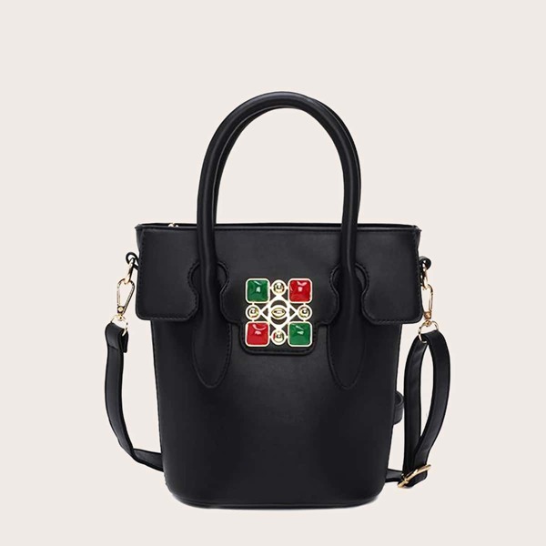 

Gemstone Decor Bucket Bag, Black
