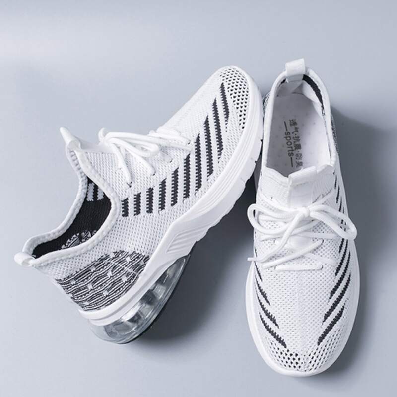 

Striped Lace-up Knit Sneakers, Black and white