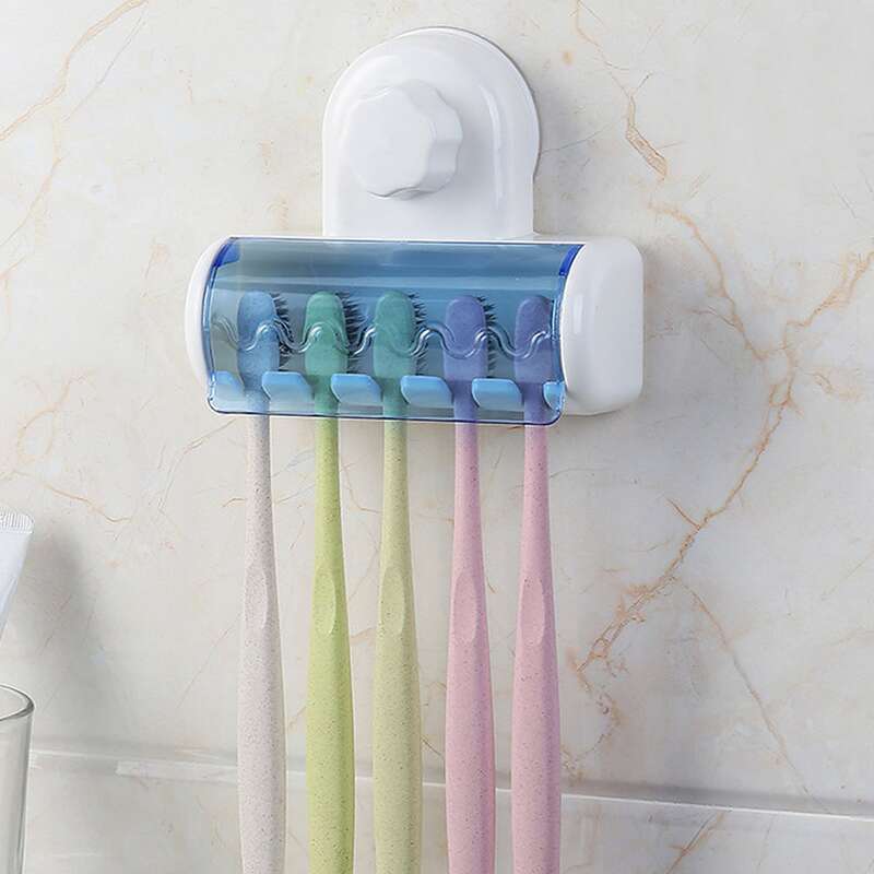 

1pc Suction Cup Toothbrush Holder, Blue and white