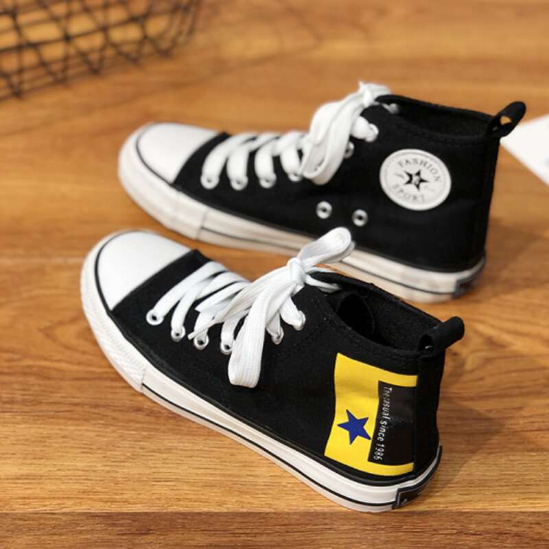 

High Top Lace-up Canvas Sneakers, Black