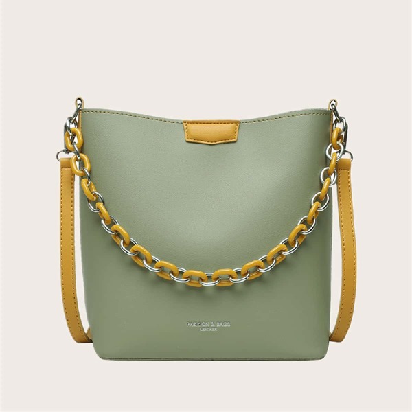 

Letter Graphic Bucket Bag With Inner Pouch, Green