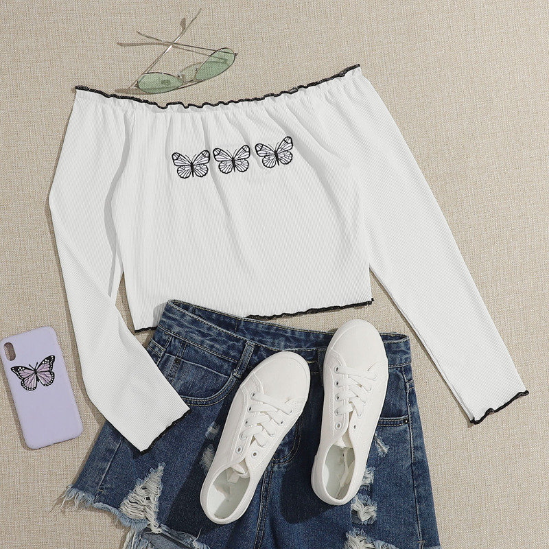 

Butterfly Crop Bardot Top, White
