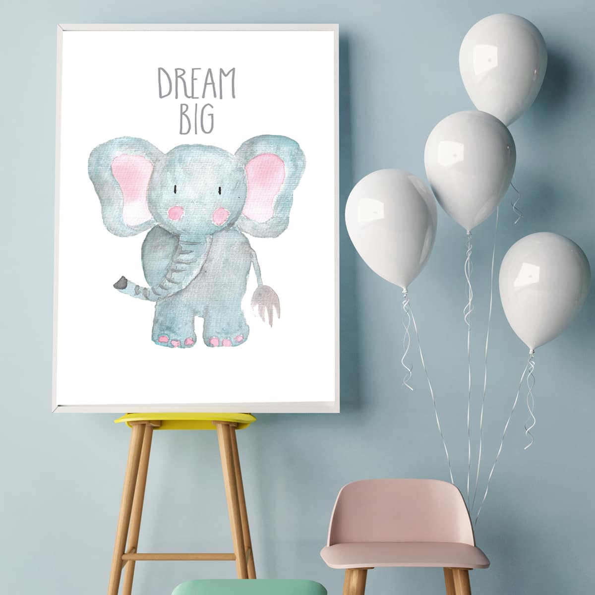 

Cartoon Elephant Print Wall Painting Without Frame, Multicolor