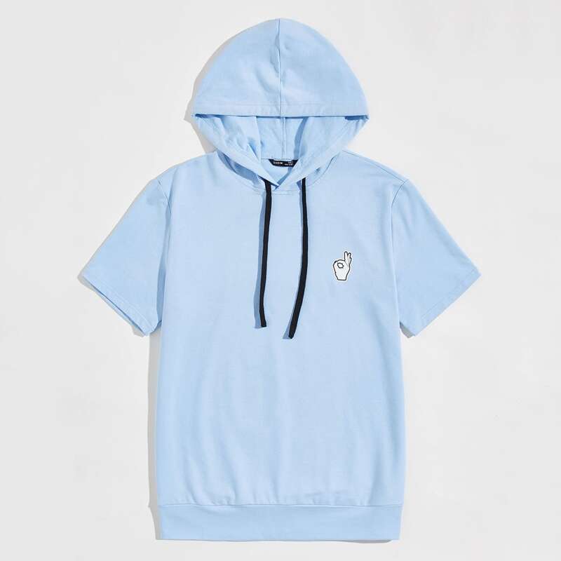 

Guys Short Sleeve Hand Print Drawstring Hoodie, Pastel baby blue