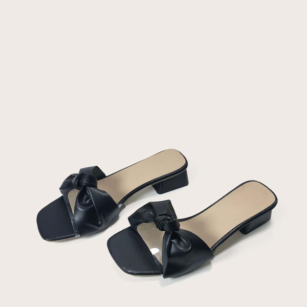 

Knot Decor Chunky Heeled Mules, Black