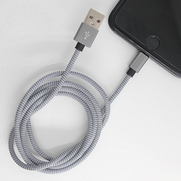 

Striped iPhone Data Cable, Grey