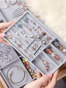 1個多用途珠寶收納盒,灰色分隔珠寶陳列托盤,適用於家庭,情人節禮物 - 灰色 - 查看 3