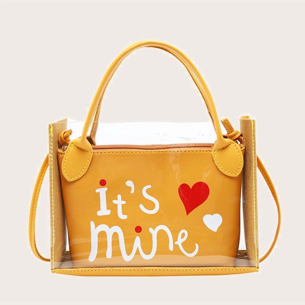 

Girls Clear Satchel Bag With Letter Graphic Inner Pouch, Yellow