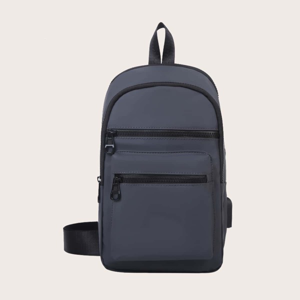 

Men Double Zip Sling Bag, Dark grey