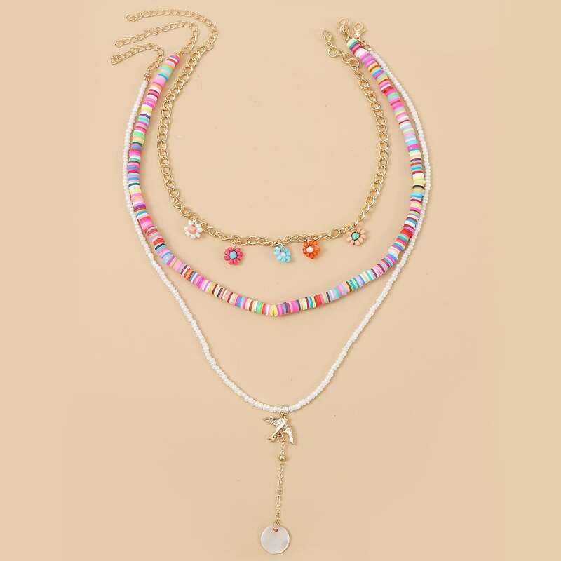 

3pcs Flower Ceramic Necklace, Multicolor