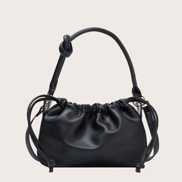 

Drawstring Decor Ruched Bag, Black