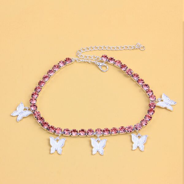 

Butterfly Charm Rhinestone Decor Anklet, Multicolor