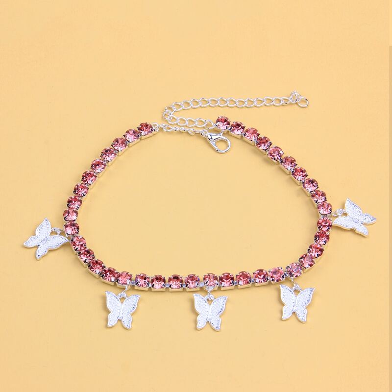 

Butterfly Charm Rhinestone Decor Anklet, Multicolor