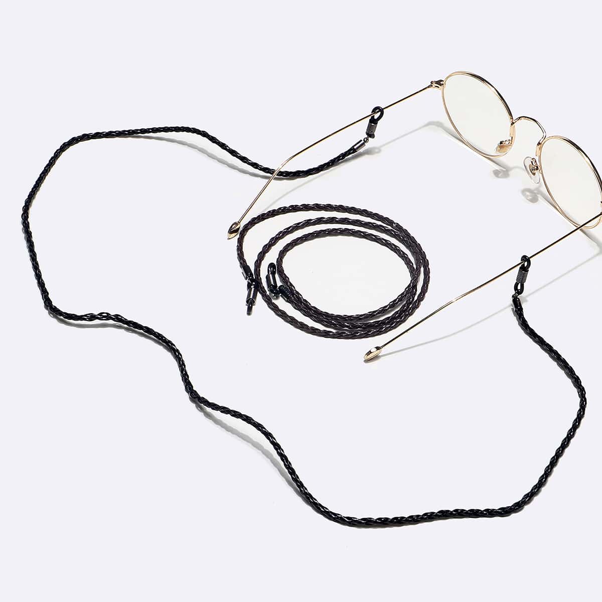

2pcs PU Leather Glasses Chain, Black