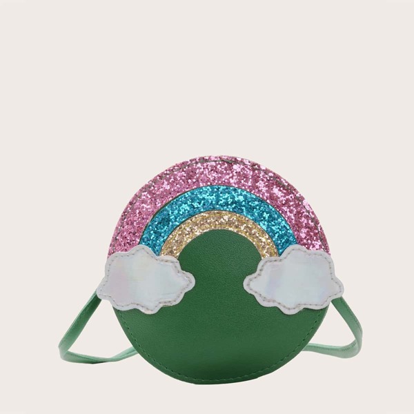

Girls Glitter Decor Rainbow Graphic Crossbody Bag, Green