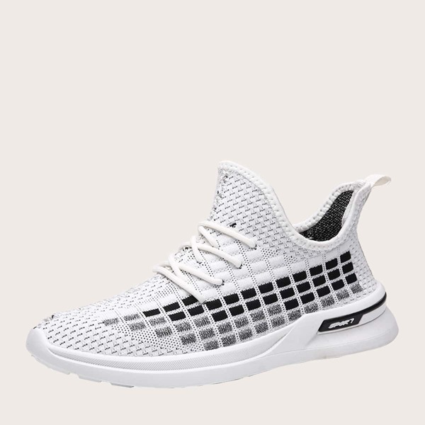 

Men Lace-up Front Low Top Knit Sneakers, White