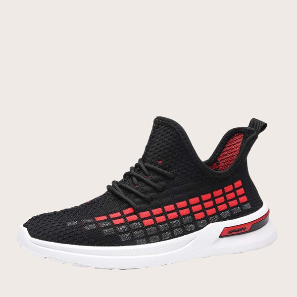 

Men Lace-up Front Low Top Knit Sneakers, Red