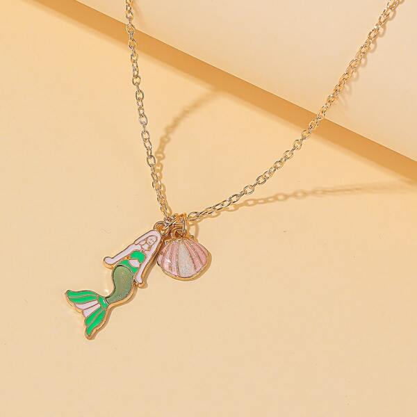 

Alloy Mermaid Pendant Necklace, Multicolor
