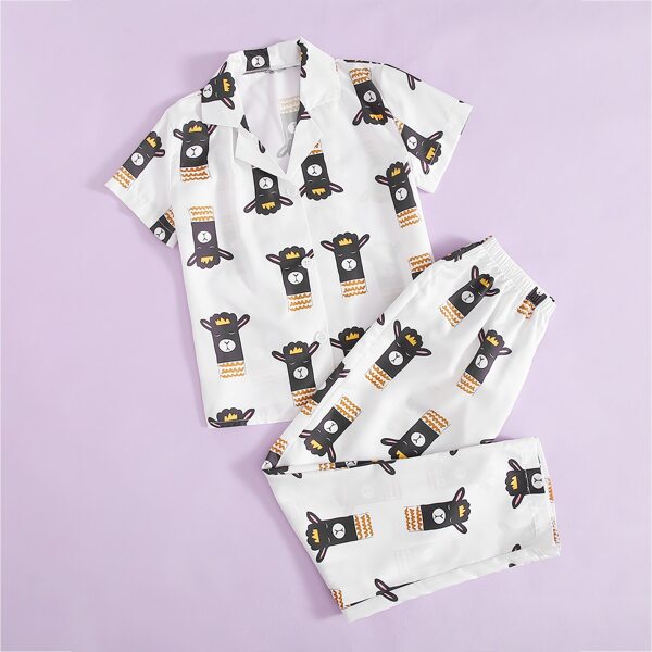 

Boys Allover Cartoon Graphic PJ Set, White