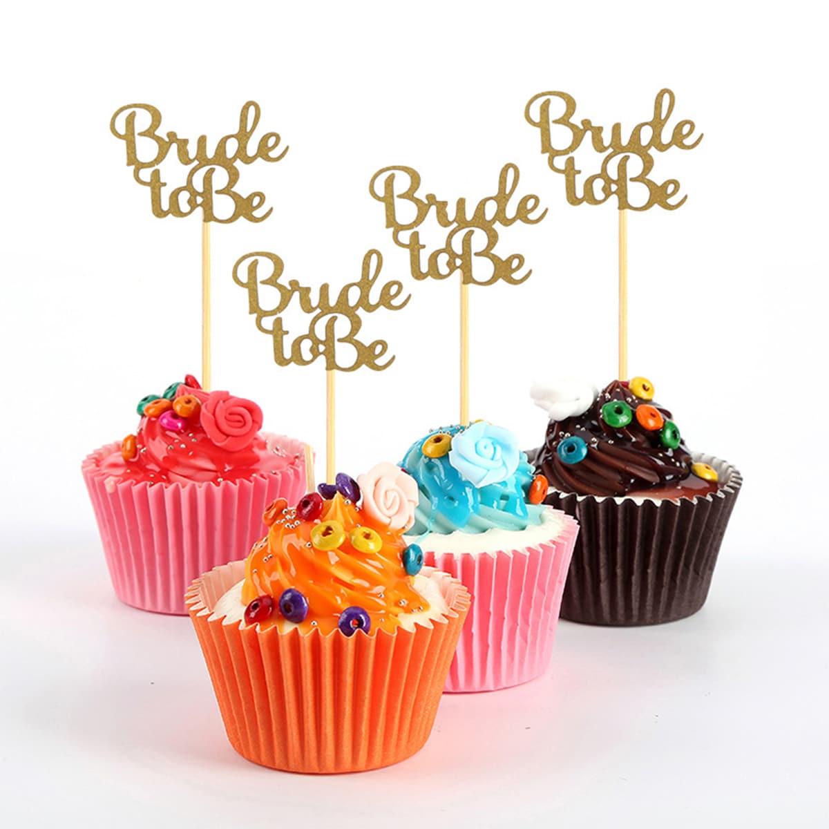 

24pcs Slogan Graphic Cake Topper, Gold