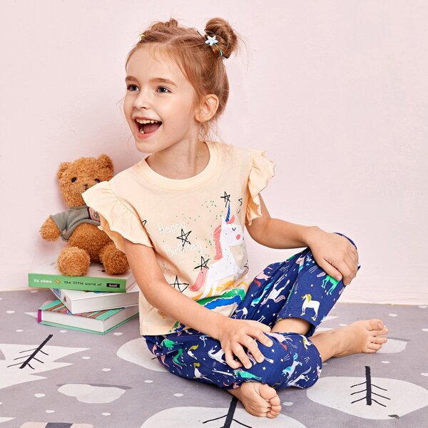 

Toddler Girls Unicorn And Galaxy Print PJ Set, Multicolor