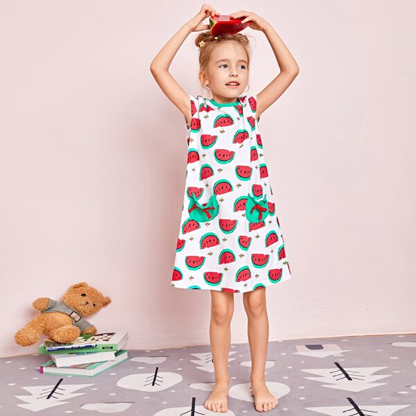

Toddler Girls Watermelon Print Dual Pockets Nightdress, Multicolor