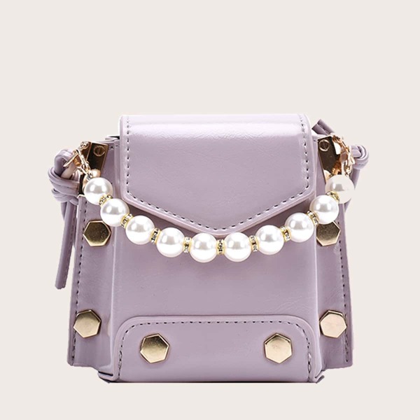 

Mini Faux Pearl Decor Satchel Bag, Purple