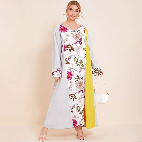 

Plus Contrast Panel Tunic Dress, Multicolor