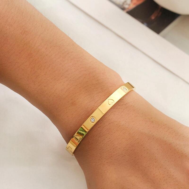 

Rhinestone Decor Bangle, Gold