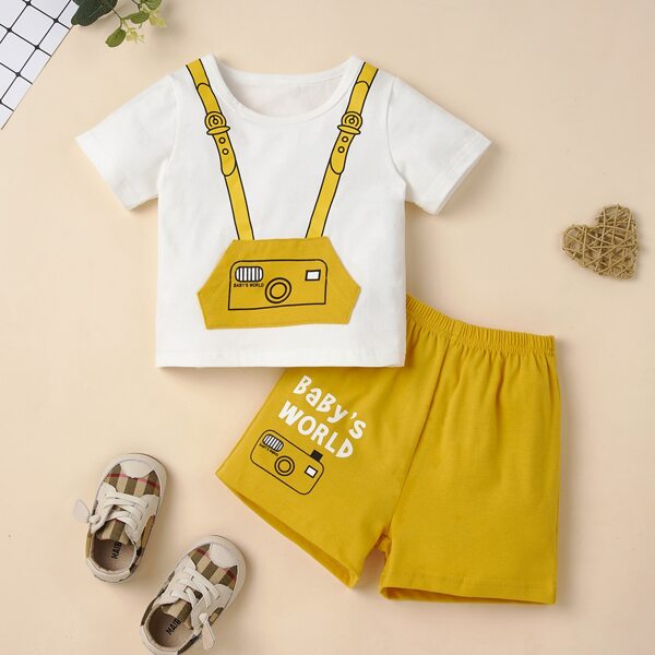 

Baby Boy Camera Print Tee With Shorts, Multicolor