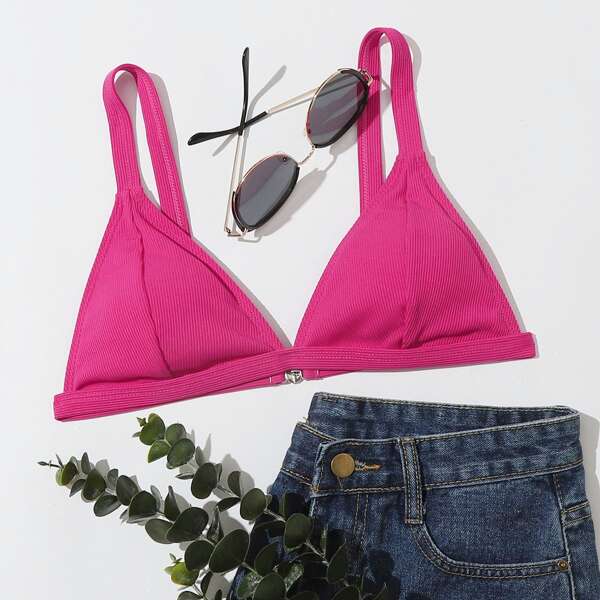 

Rib Triangle Bikini Top, Hot pink