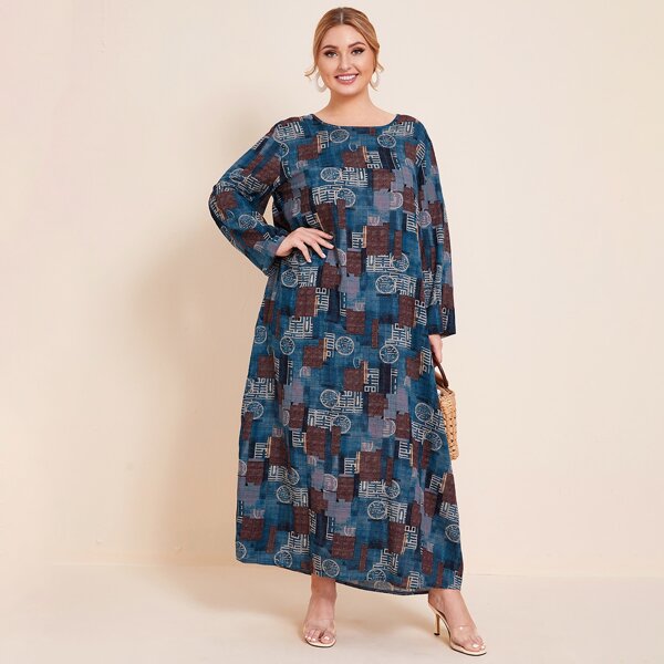 

Plus Graphic Print Tunic Dress, Multicolor