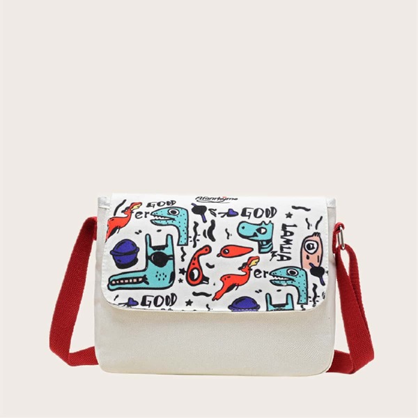 

Cartoon Graphic Flap Crossbody Bag, White