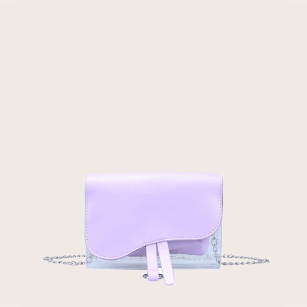 

Girls Clear Detail Flap Crossbody Bag, Purple