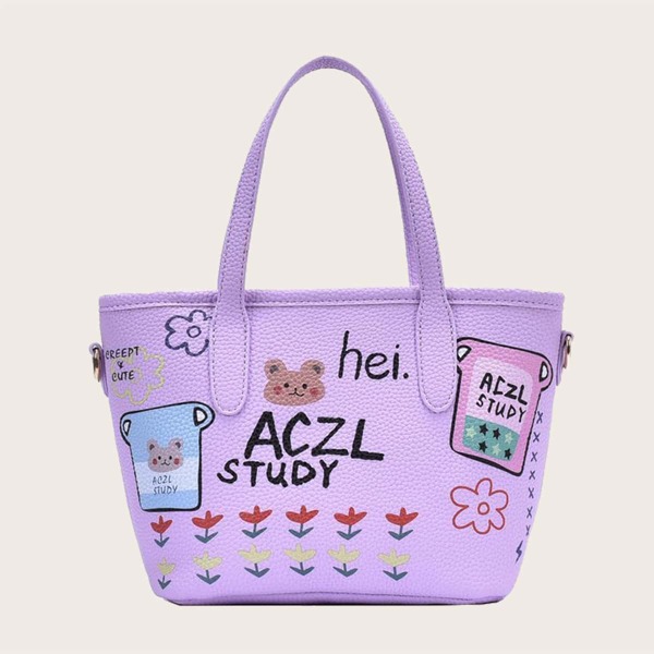 

Girls Cartoon Graphic Satchel Bag, Purple