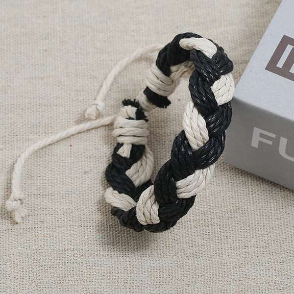 

Men Two Tone Braided Bracelet, Black and white