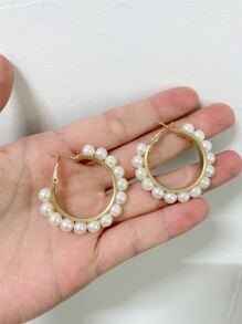Faux Pearl Hoop Earrings - View 2