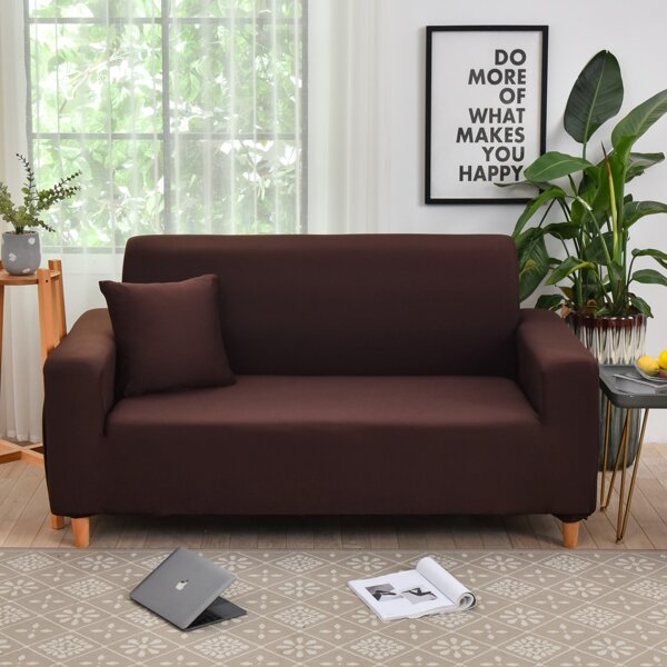

Solid Stretchy Sofa Cover Without Cushion, Coffee brown