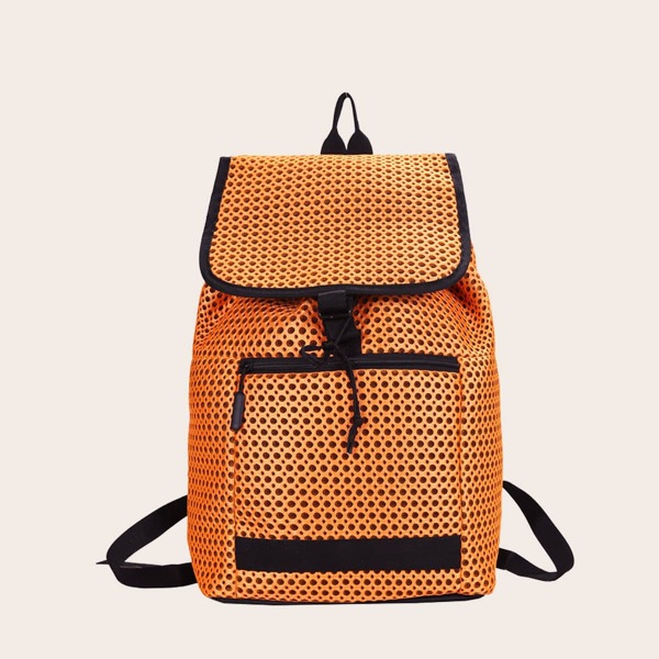 

Allover Mesh Flap Backpack, Orange
