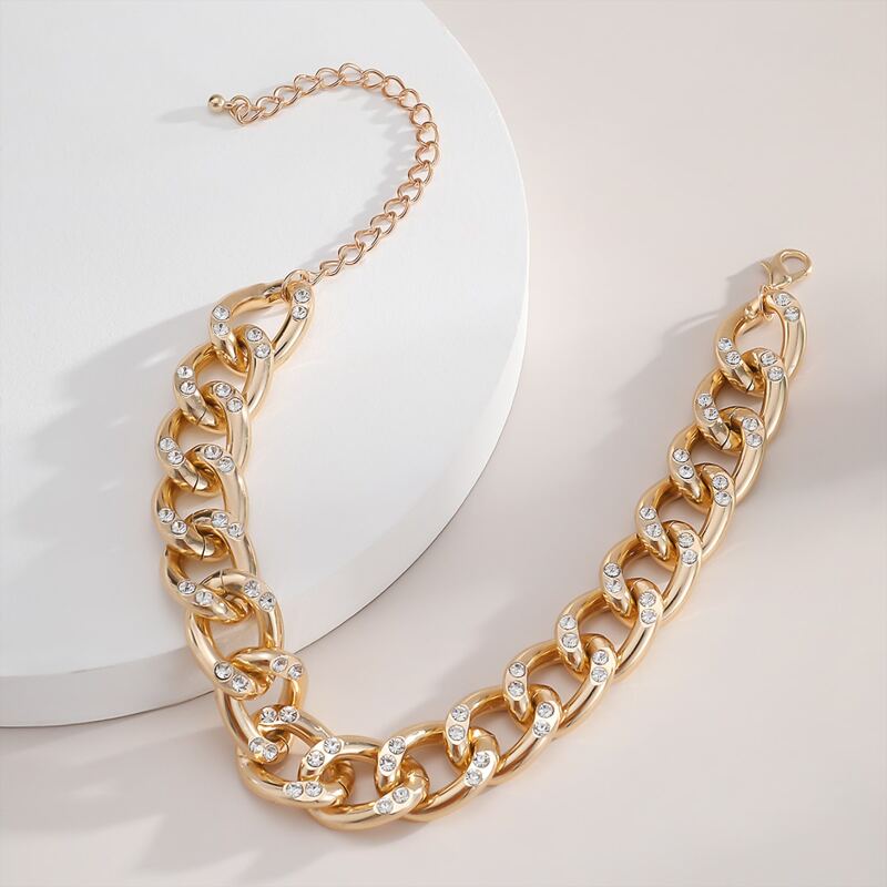 

Rhinestone Decor Chain Necklace, Gold