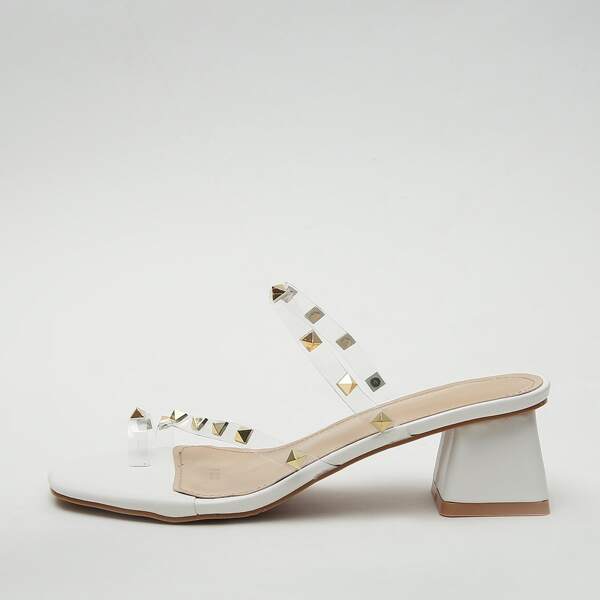

Clear Rivet Decor Chunky Heeled Mules