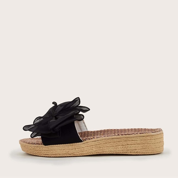 

Bow Decor Thick Sole Espadrille Slides, Black